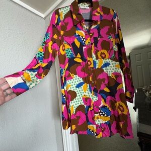 Karlie Vibrant Floral Button Down Shirt Dress